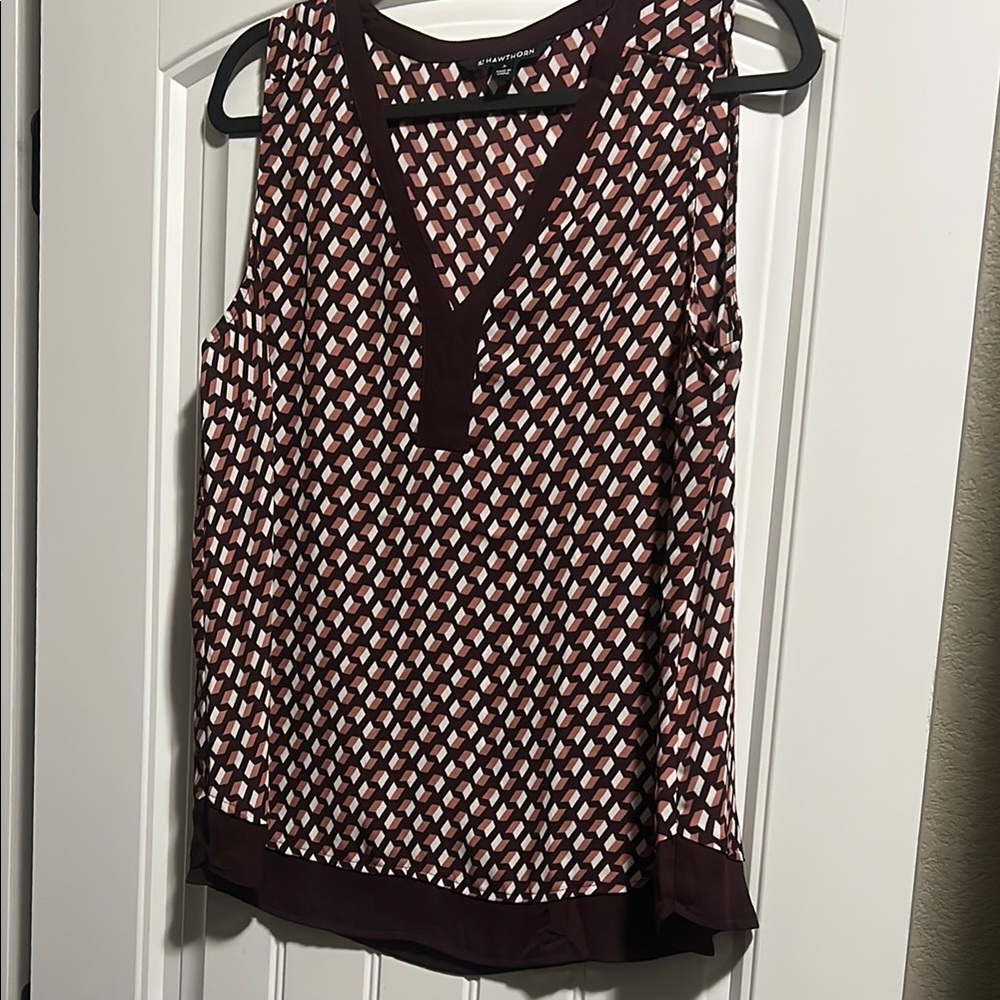 Red and White Sleeveless Tank Top with Geometric Pattern